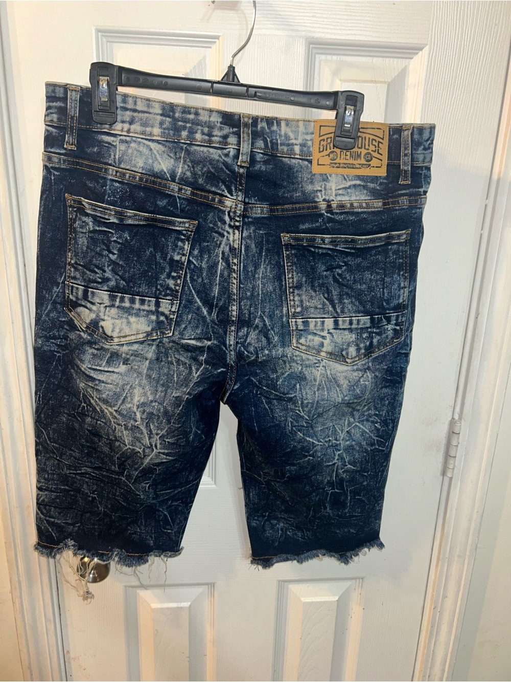 Men's Grindhouse Distressed Washed Blue Denim Shorts